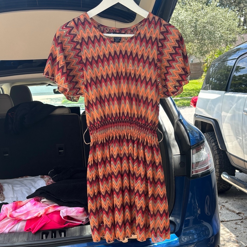 Rachael & Chloe Zigzag Mini Dress in Red and Orange
